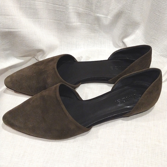 Vince Dark Green Nina D'orsay Suede Flats Women's Sz 7.5-Casual Academia Career - Picture 2 of 10